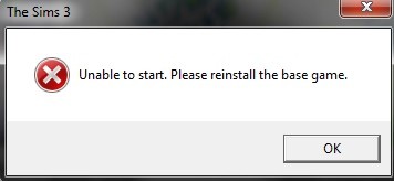 Unable to start. Please reinstall the base game в Sims 3 – как исправить?